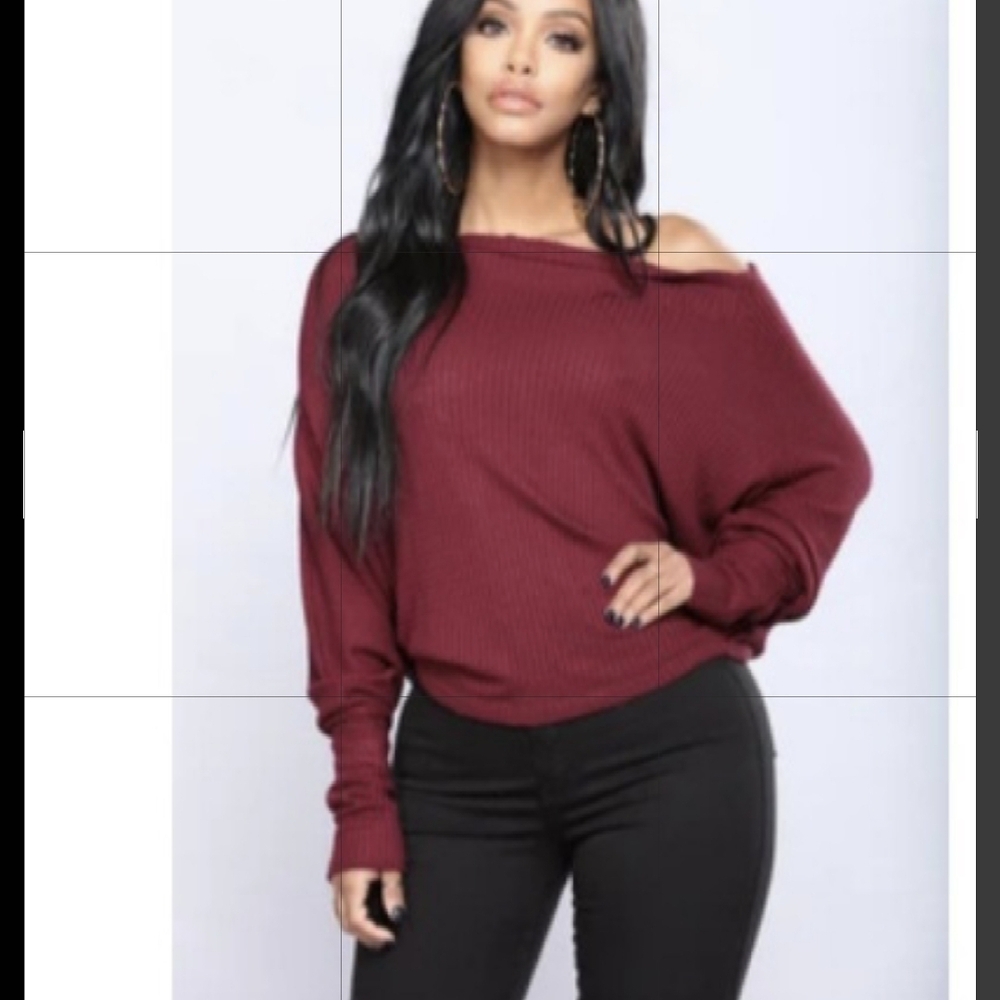 Fashion Nova Off-Shoulder Wine Sweater